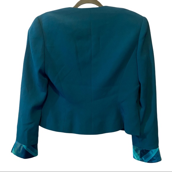 Vintage Daymor Couture teal blazer jacket silk sleeve cuffs size 10 EUC - Picture 5 of 5